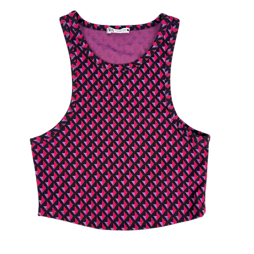 Zara Black Red Purple Triangle Dot Heavy Knit Sleeveless Crop Tank Size Medium